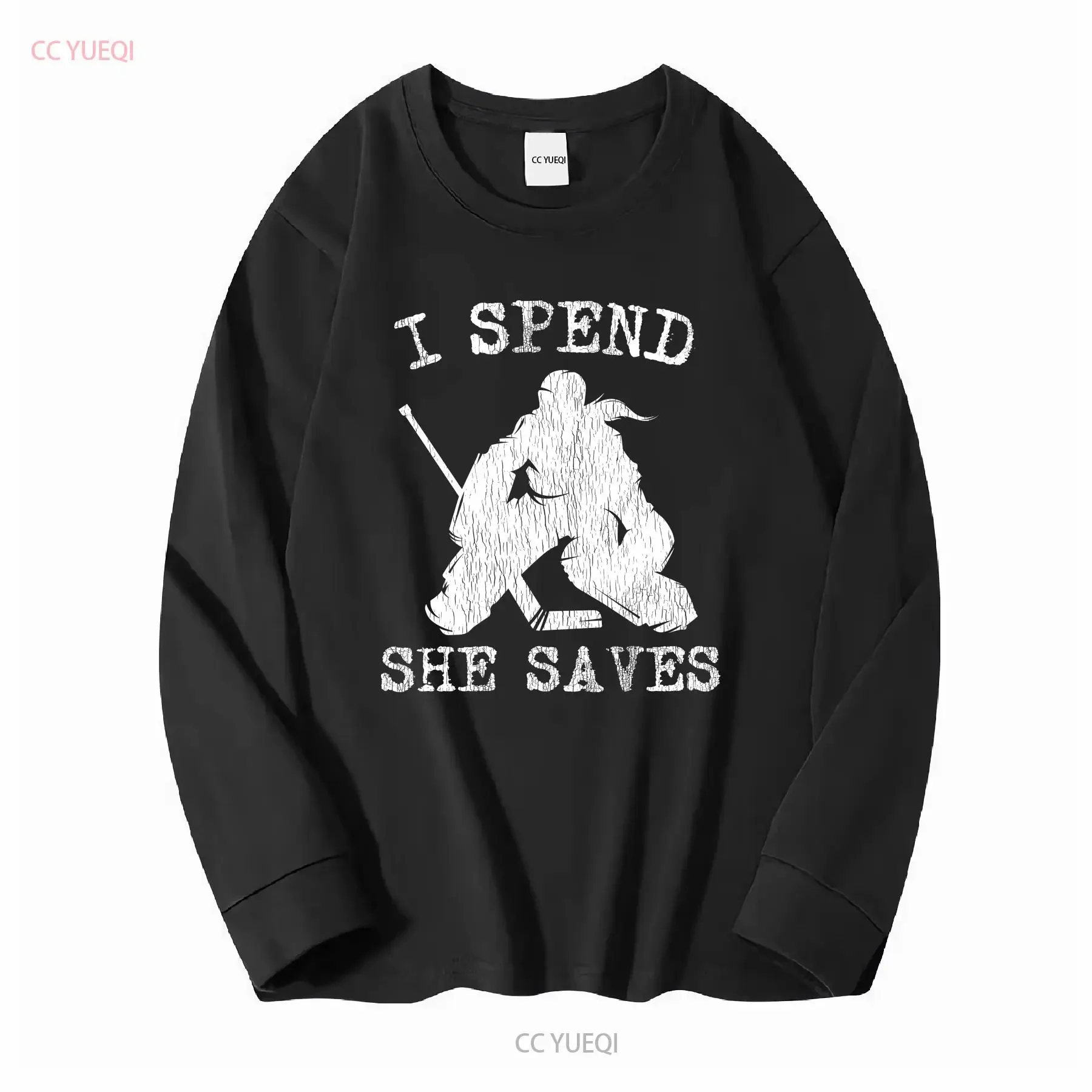 Girl Goalie Parent T Shirt I Spend She Saves Funny Hockey Mom Dad long or short sleeves vintage Washed Stretched Casual