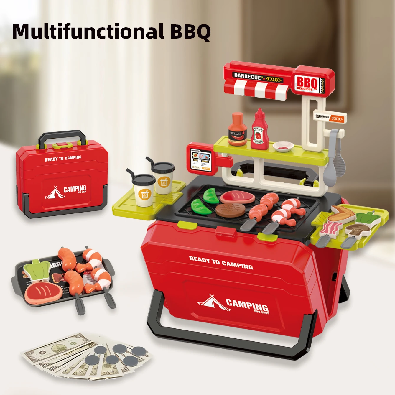 Chariot à main pour Barbecue, ensemble de jeu de cuisine pour enfants, vaisselle, Micro articles, valise à bonbons alimentaires, jouets de jeu de rôle pour enfants, nouvelle collection 2026