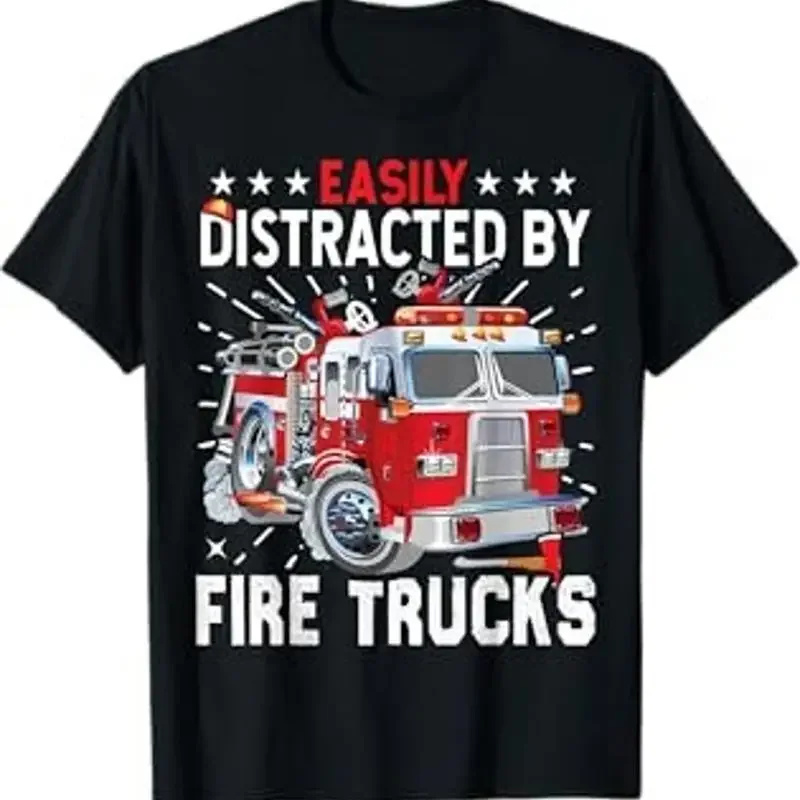 Firefighters Easily Distracted By Fire Trucks Men Boys Kids T Shirt