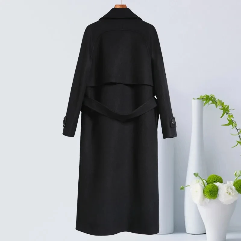 Black Woolen Jacket Women\'s New Popular With belt High-end Double-sided Cashmere Overcoat Autumn And Winter Thickening Wool Coat