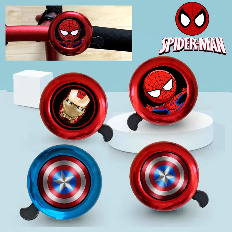 5Cm Spiderman Anime bocina de bicicleta Iron Man Capitán América aleación de aluminio timbre de bicicleta súper ruidoso accesorios de bicicleta regalos para niños