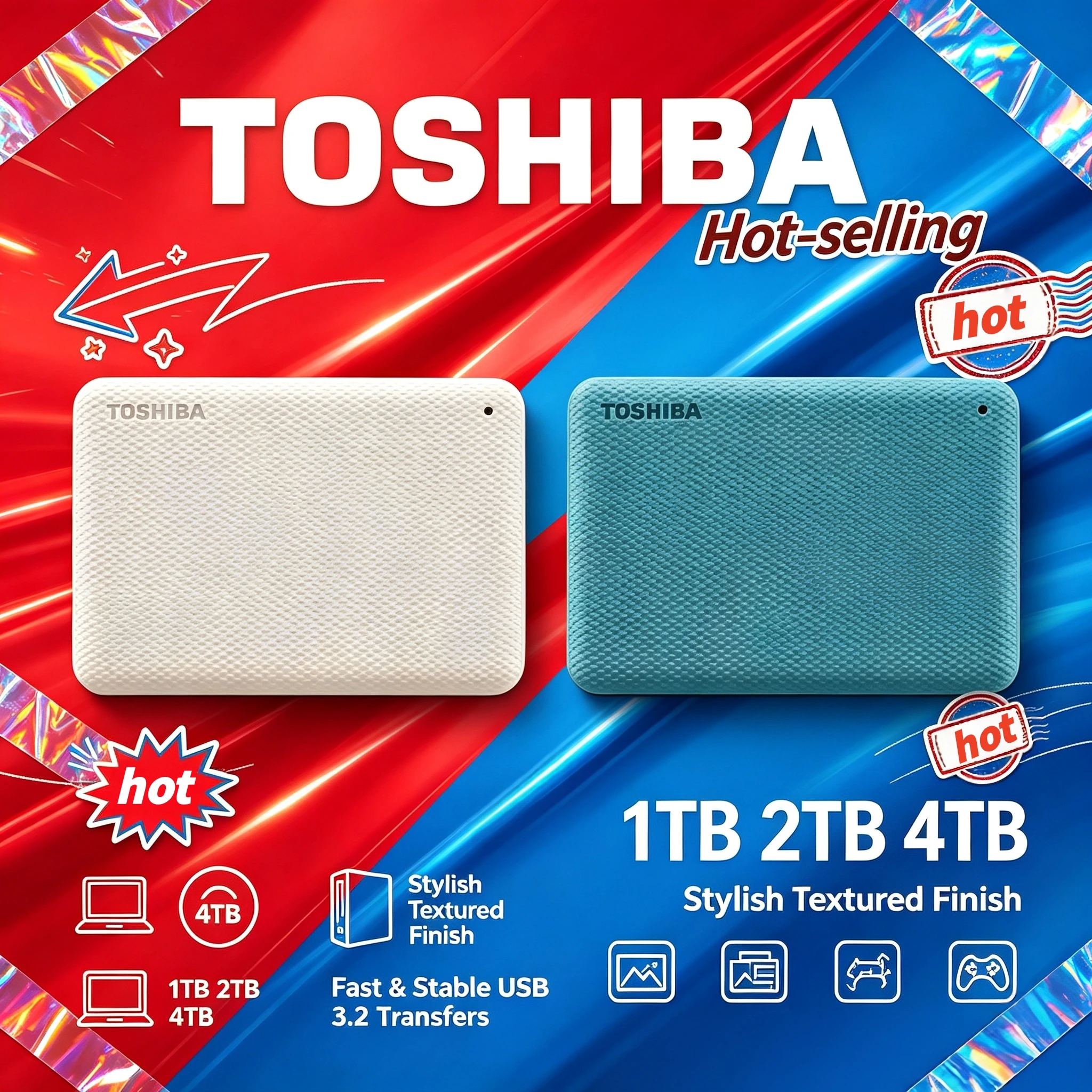 NEW 4TB 2TB 1TB Toshiba Canvio V10 USB 30 25 Inch Portable External HDD Hard Drive for Computer Laptop Storage Max Use System
