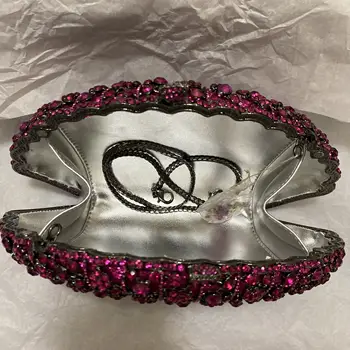 玫紅色/亮粉色水鑽晚宴包扇形女士鑽石婚禮手拿包水晶派對晚宴雞尾酒手包 8 最佳銷售 粉紅色手拿包 - №8