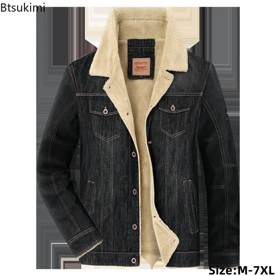 

Plus Size 6XL 7XL New Men's Winter Clothing Vintage Casual Denim Jackets Thicken Fleece-lining Men Warm Parka Jackets Streetwear