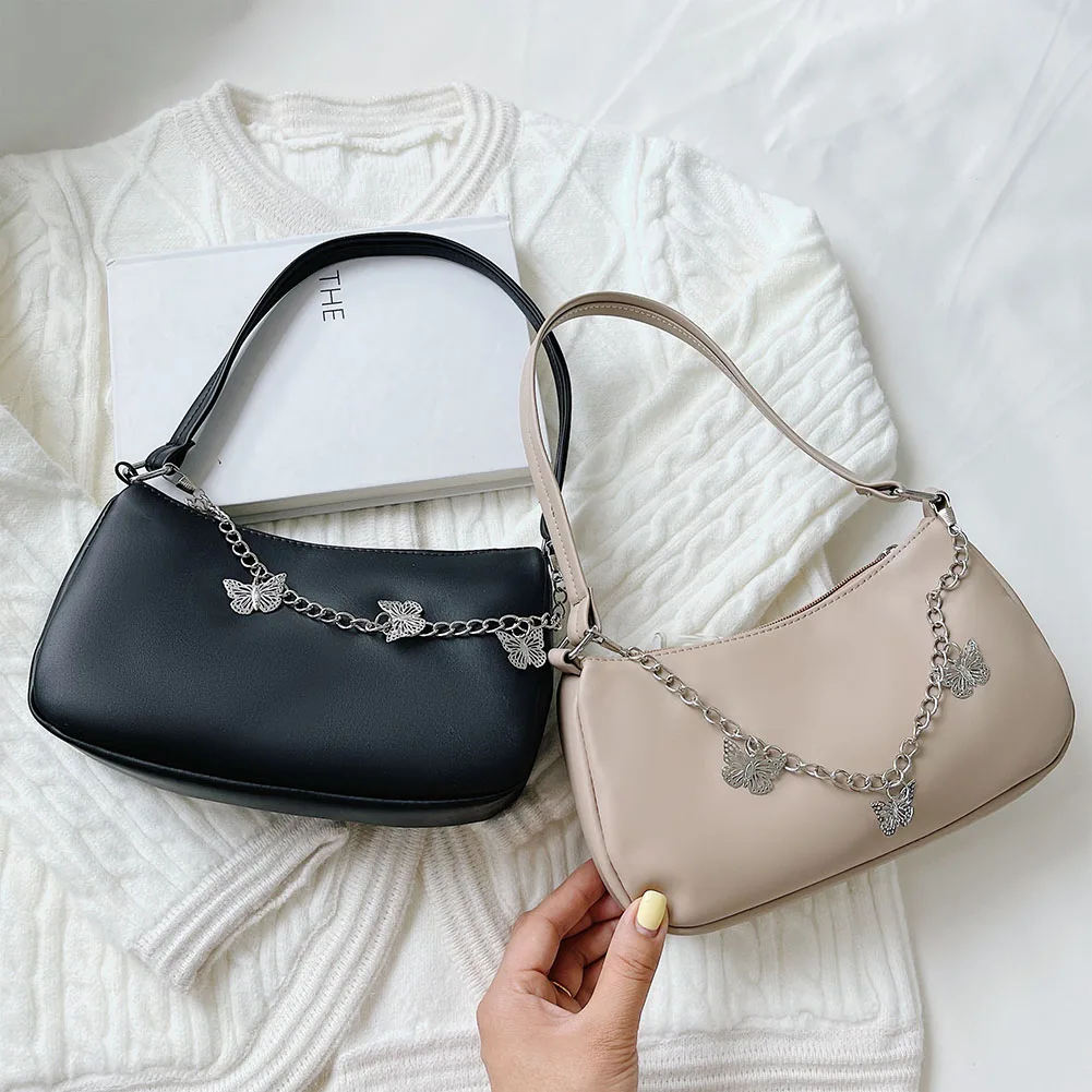 Fashion Women Butterfly Chain Shoulder Underarm Bags Casual Elegant Ladies Small Hobo Bags Purse PU Leather Designer Handbag