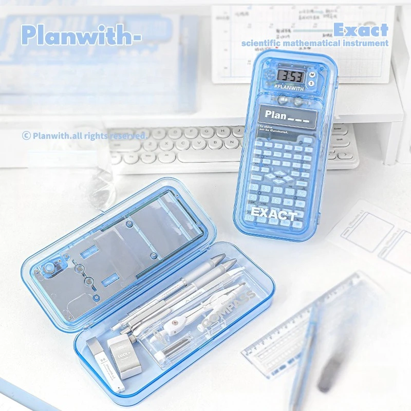 صندوق أقلام رصاص متعدد الوظائف 2 في 1 مع آلة حاسبة 240 وظيفة الحساب والوقت، منظم قرطاسية موصى به باللامتحان #2