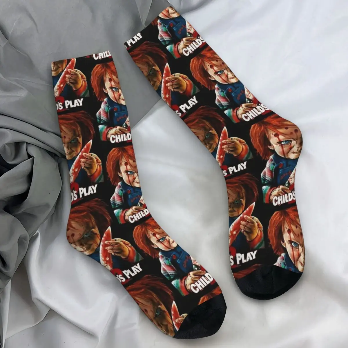 Game Of Chucky Knife Blood Cover Socks Trendy Stockings Men's Warm Soft Outdoor Sports Socks Spring Custom Anti Sweat Socks