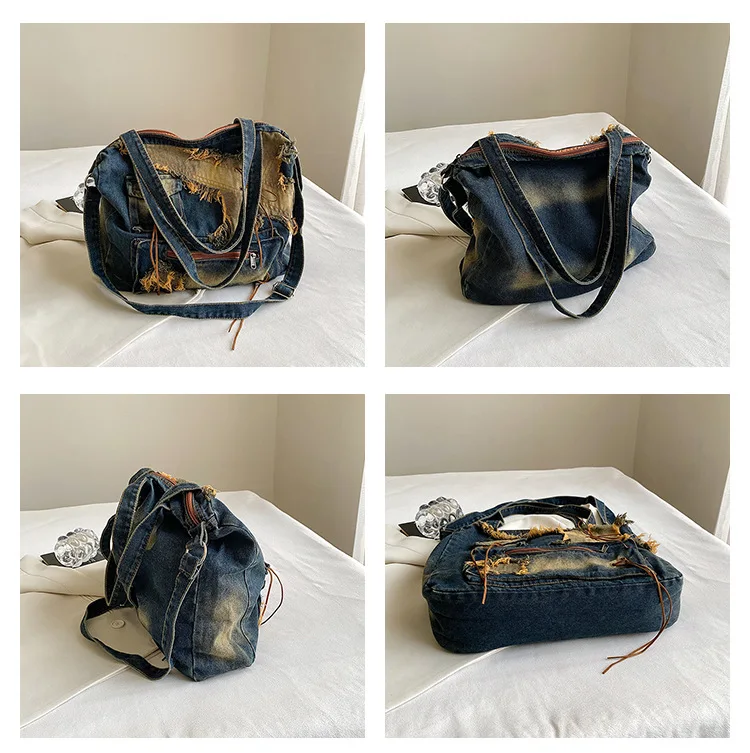 Denim Y2k Womens Shoulder Bag Vintage Washed Distressed Fashion female Messenger Bag Large Capacity ladies Handbag Sac totes