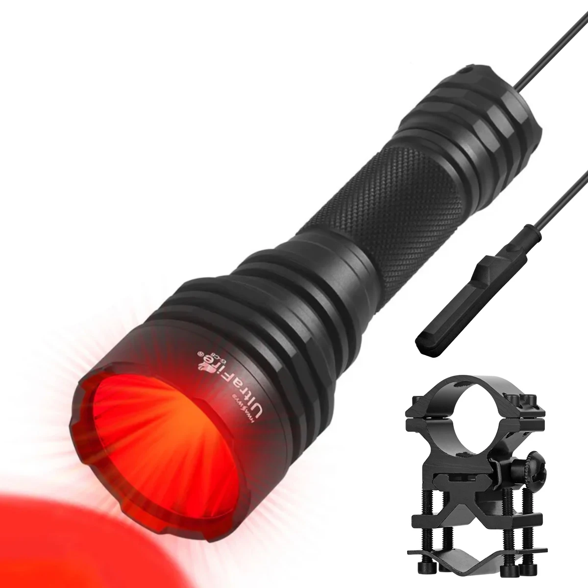 UltraFire R-C8 Red Light Hunting Flashlight Set Tactical 620nm Single Mode LED Torch with Remote Switch Mount for Coyote Fox