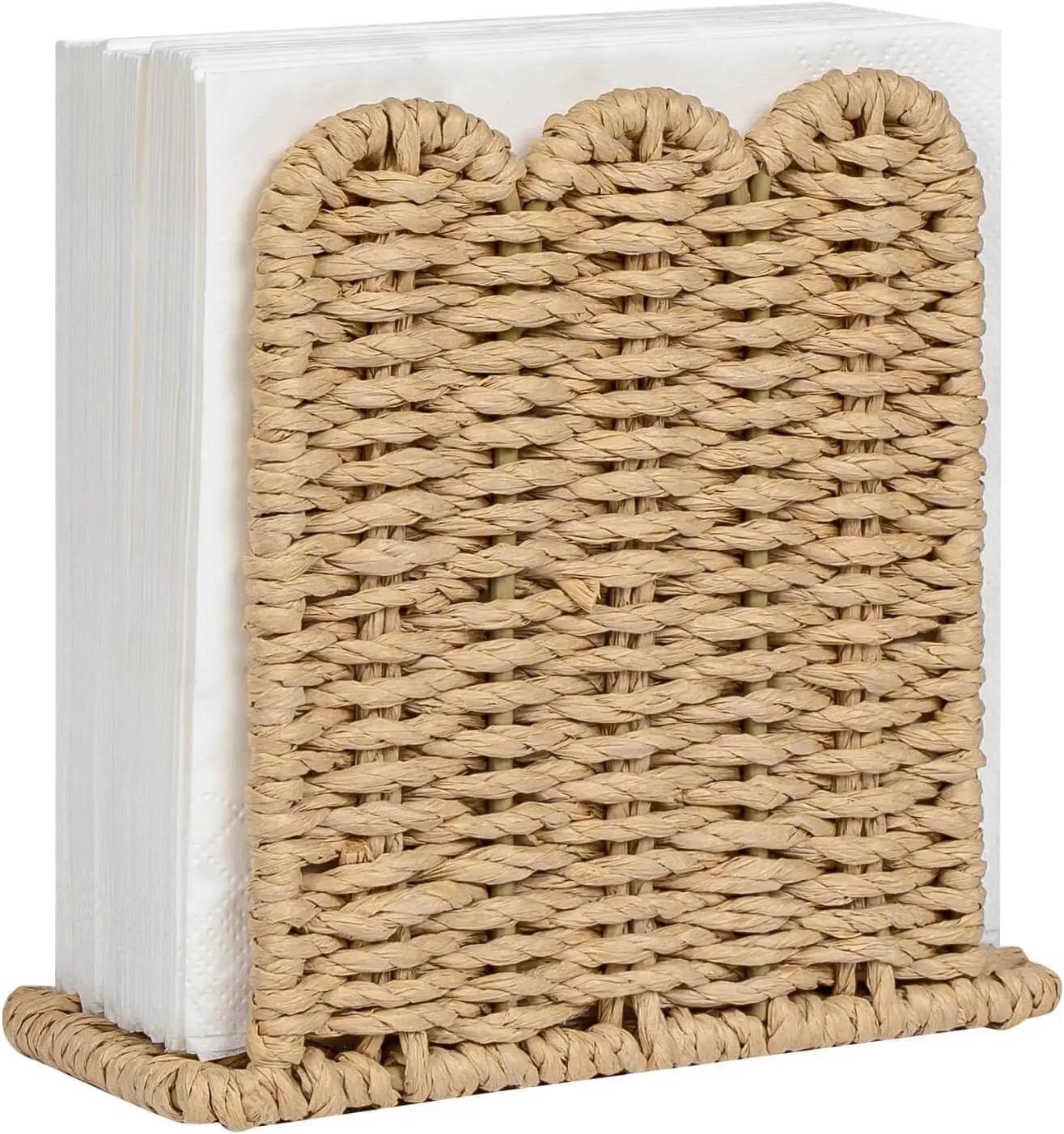 Scalloped Edge Napkin Holder for Table Home Rustic Room Decor, Paper Rope Napkin Dispenser for Kitchen Countertop Dining Hotel,