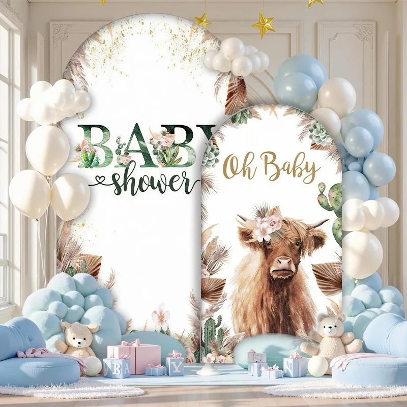 Custom 2-sided Western Little Cowboy Baby Shower Arch Background Cover Cactus Boho Boots Hat Boy Gender Reveal Party Backdrop