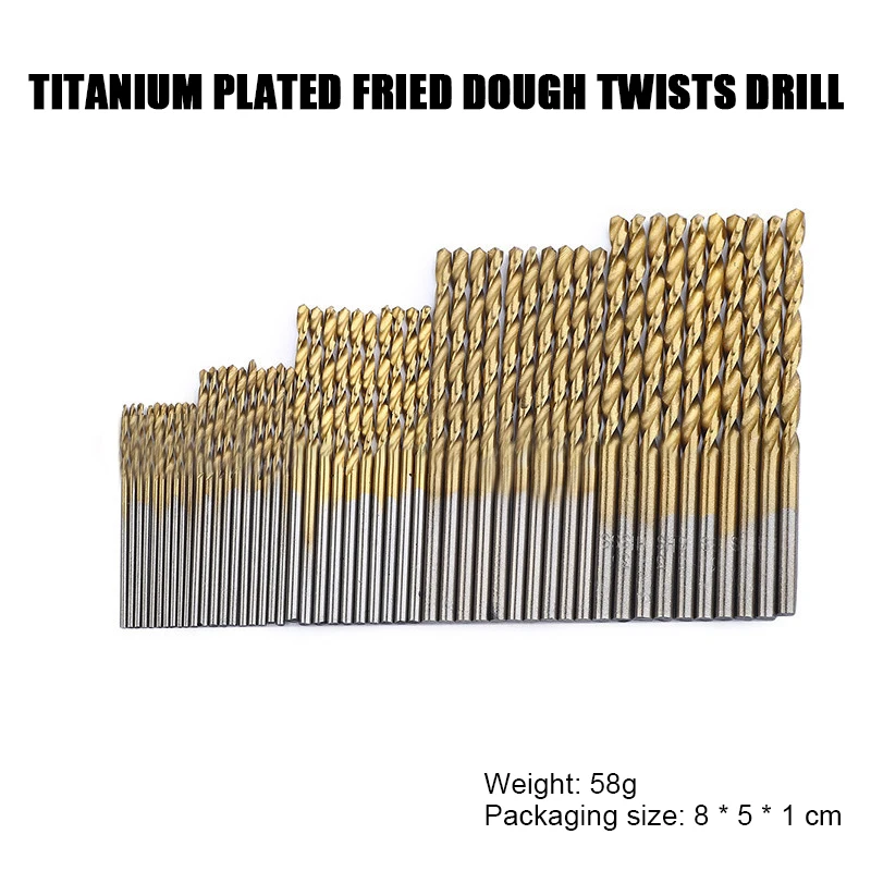 

50Pcs Twists Drill Bits High Speed Stainless Steel Titanium Plated Straight Drilling Round Shank Small Fried Dough Drill Set