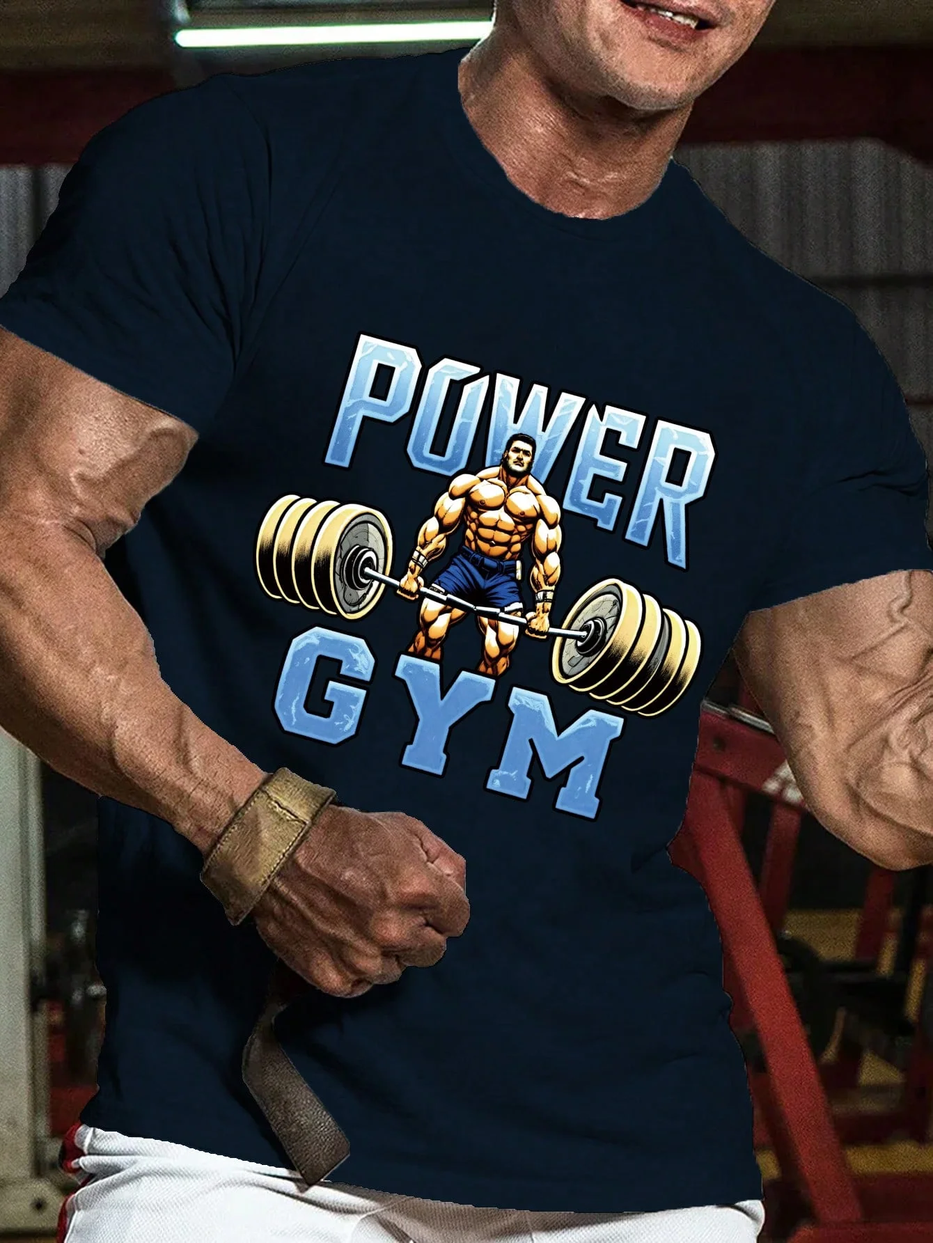 

Spring & Summer Men Outdoor Sports T-Shirt Printed With Energetic Muscular Men Power Fitness Weight Lifting Graphics