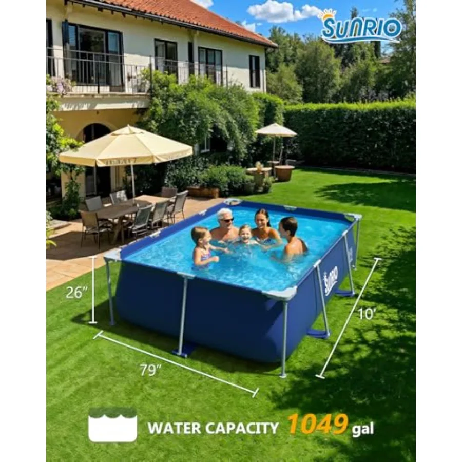 Outdoor backyard swimming pool: durable steel frame, rectangle shape 10' x 79 x 26,silver-gray, rust-resistant coating for long