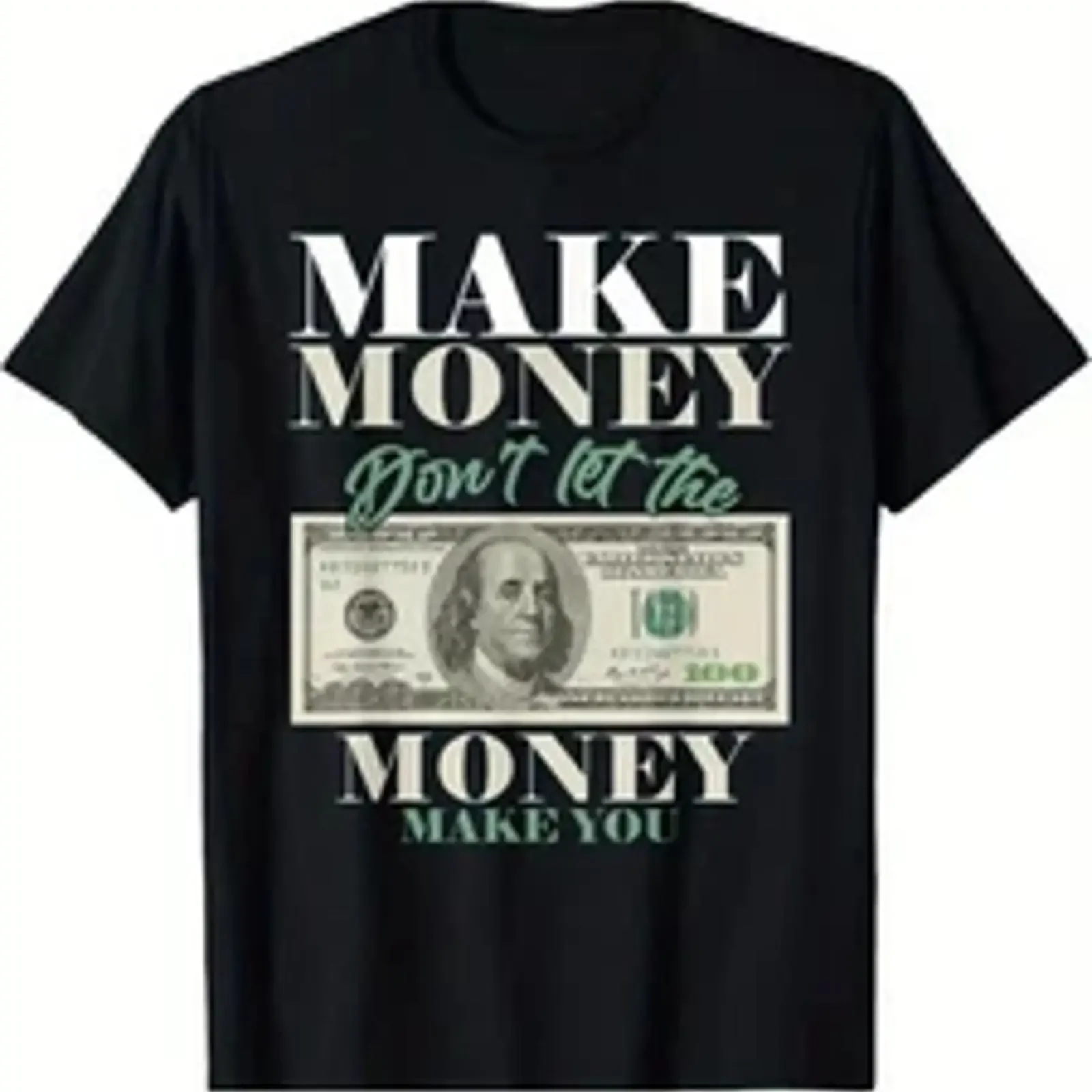 Men's 'Make Money Don't Let Men In' Pattern T Shirt Black Casual with vintage Washed Unisex Slightly Versatile Stretched