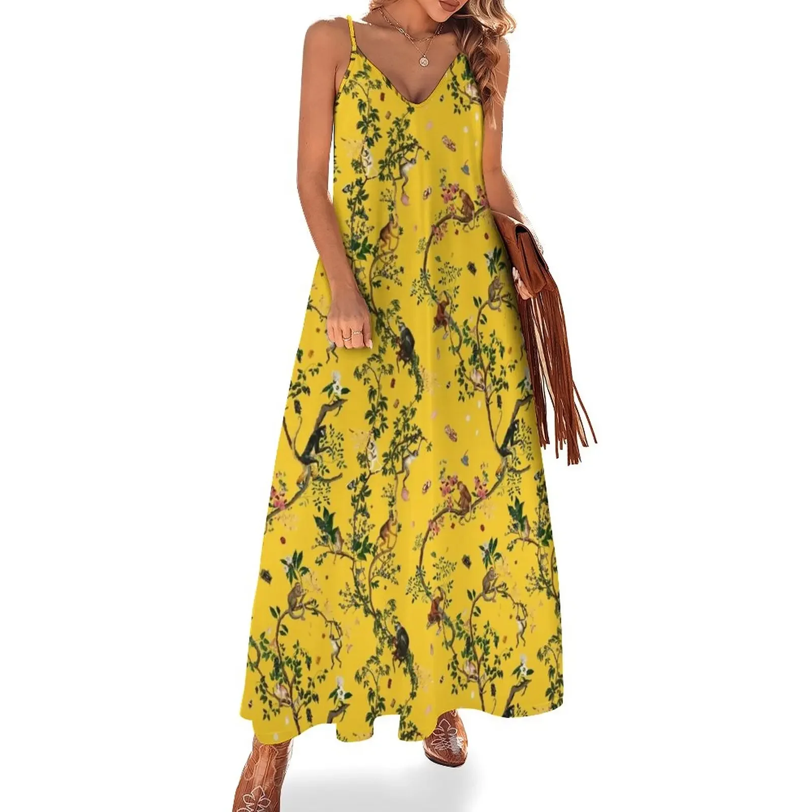 

Monkey World Yellow Sleeveless Dress loose women's dress clothing women summer 2025 Elegant gowns african dresses for woman