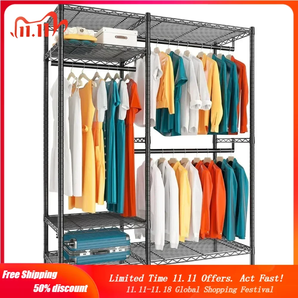 

Clothes Rack Heavy Duty Clothing Rack Load 700LBS Clothing Racks for Hanging Clothes Adjustable Closet Rack Metal Wadrobe