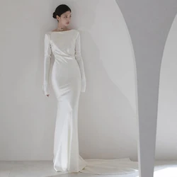 SOND Long Sleeves Customized Sheath Sexy Open Back Wedding Dresses Silk Satin Ivory Korea Brides Gowns Women Bridal Dresses