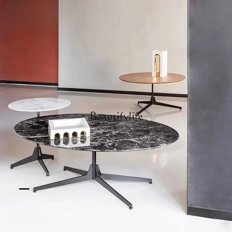 

02 French Style Natural Marble Coffee Table Oval Minimalist Light Luxury Small Apartment Living Room Coffee Table