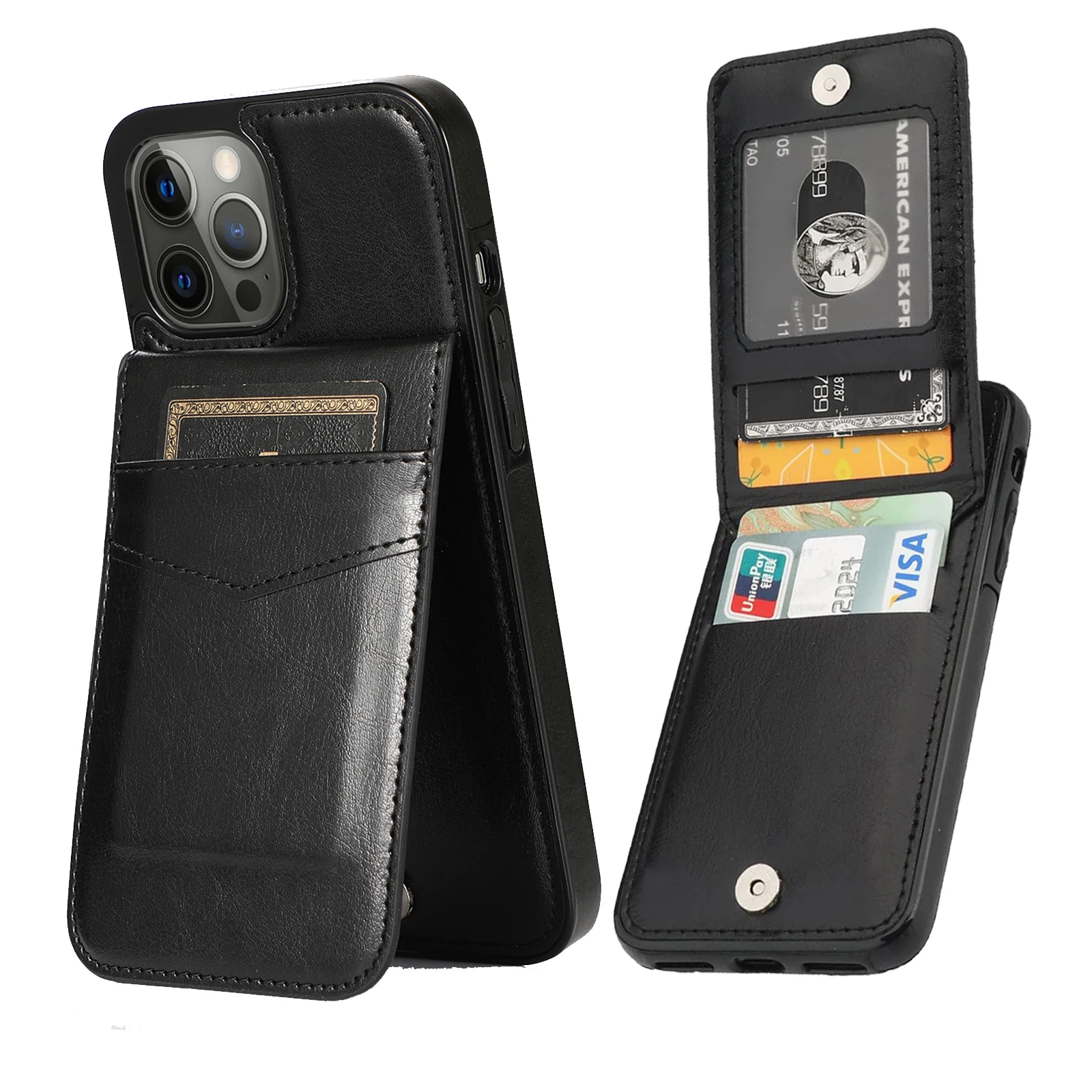 

For iPhone 15 Pro Max Wallet Case with Card Holder, Flip Leather Kickstand Card Slots Case Shockproof Cover For iPhone 14 13 12