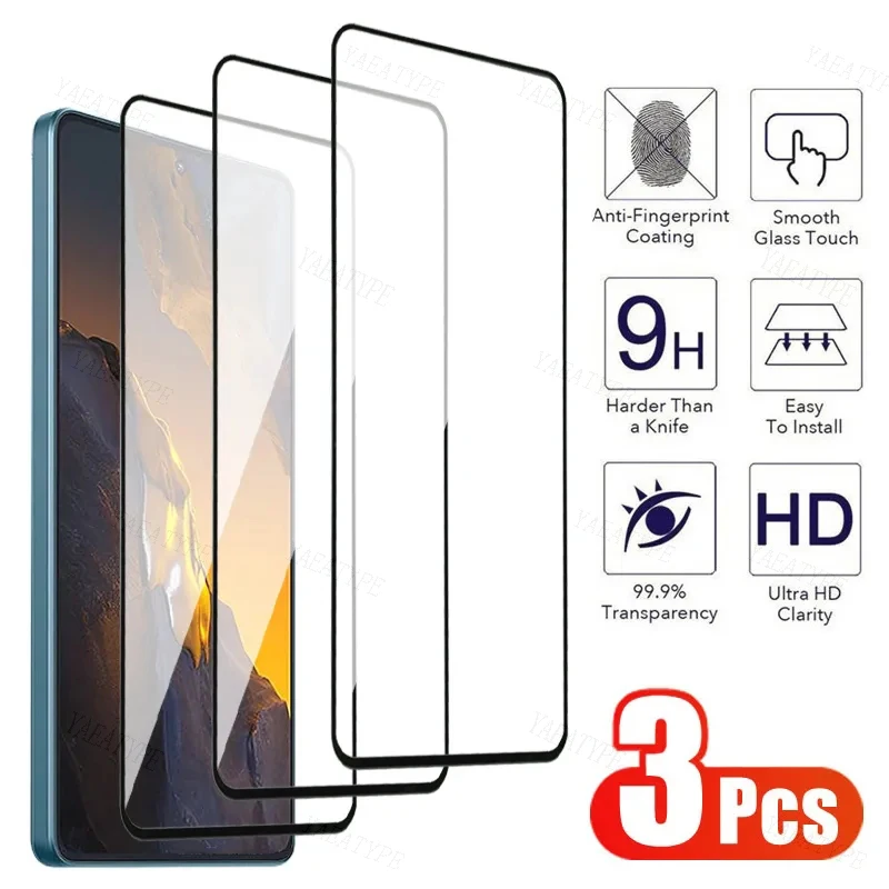 

Стекло для Xiaomi POCO F5 X5 Pro X4 F3 F4 GT X3 Pro X3 Nfc M3 M4 Pro M5S M4, Защитная пленка для экрана 9H, закаленное стекло с полным покрытием, 3 шт.