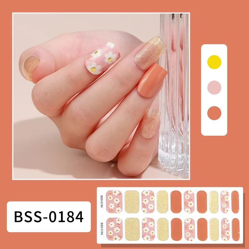 Semi Curado Gel Unhas Adesivos Set para As Mulheres, Lâmpada UV, Manicure Cobertura Completa, Moda Feminina DIY, Nail Art Decoração Patch, 20Pcs