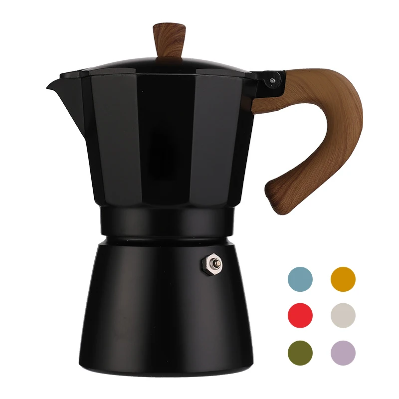 

Electric Octagonal 3 Cup Black Coffee Maker Double Valve Moka Coffee Pot Espresso Aluminum Alloy Stainless Steel Moka Pot Set