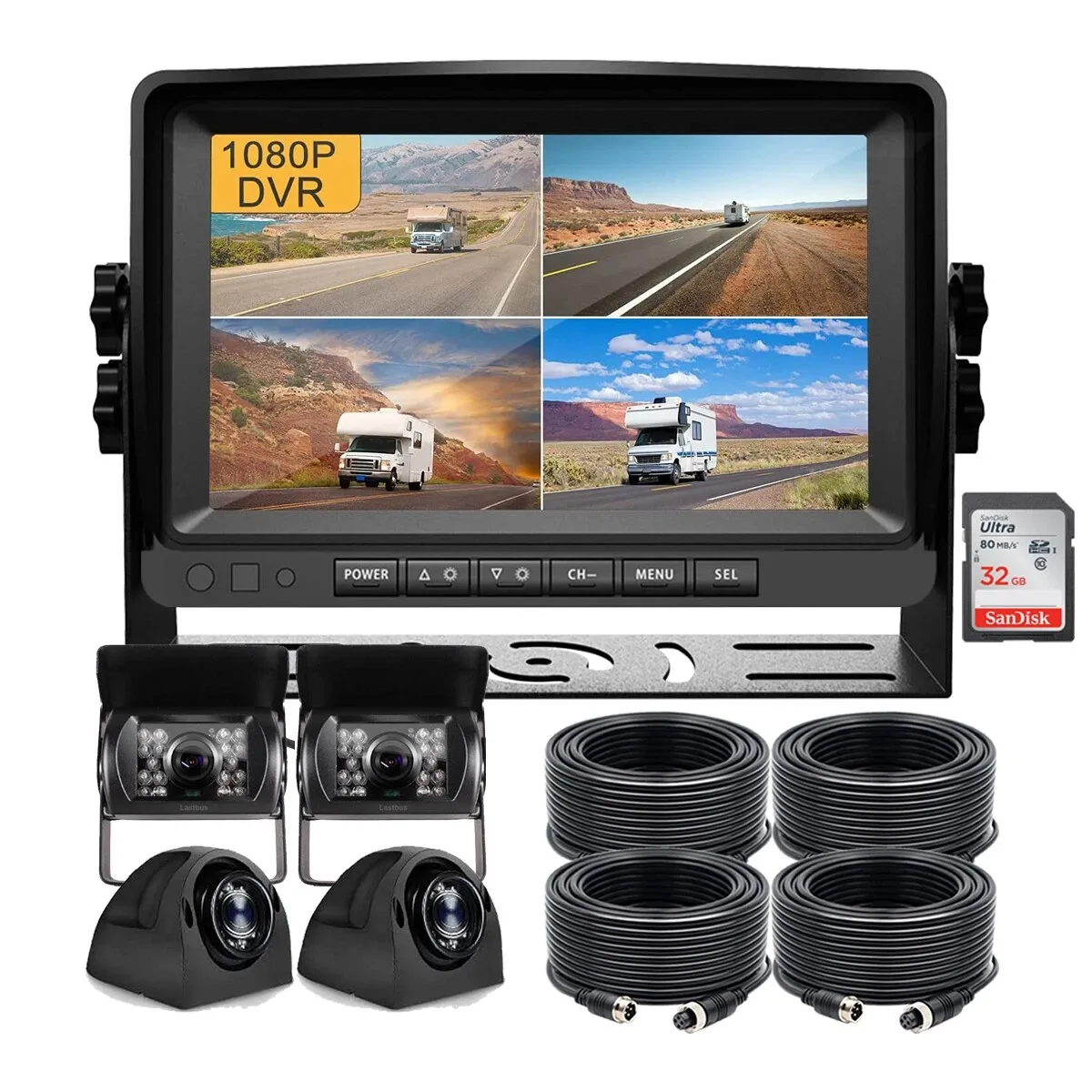 10,1-inch IPS-scherm DVR-monitor met 4 gesplitst scherm 12-24v 360 graden anoramische zijachteruitrijcamera Kit Auto-achteruitrijhulpmiddel voor vrachtwagens