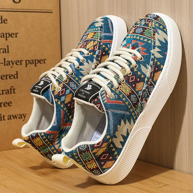 Men Vulcanized Shoes Summer Canvas Casual Sports Comfortable Breathable Skateboard Fashion Lace Up Sneakers for Men