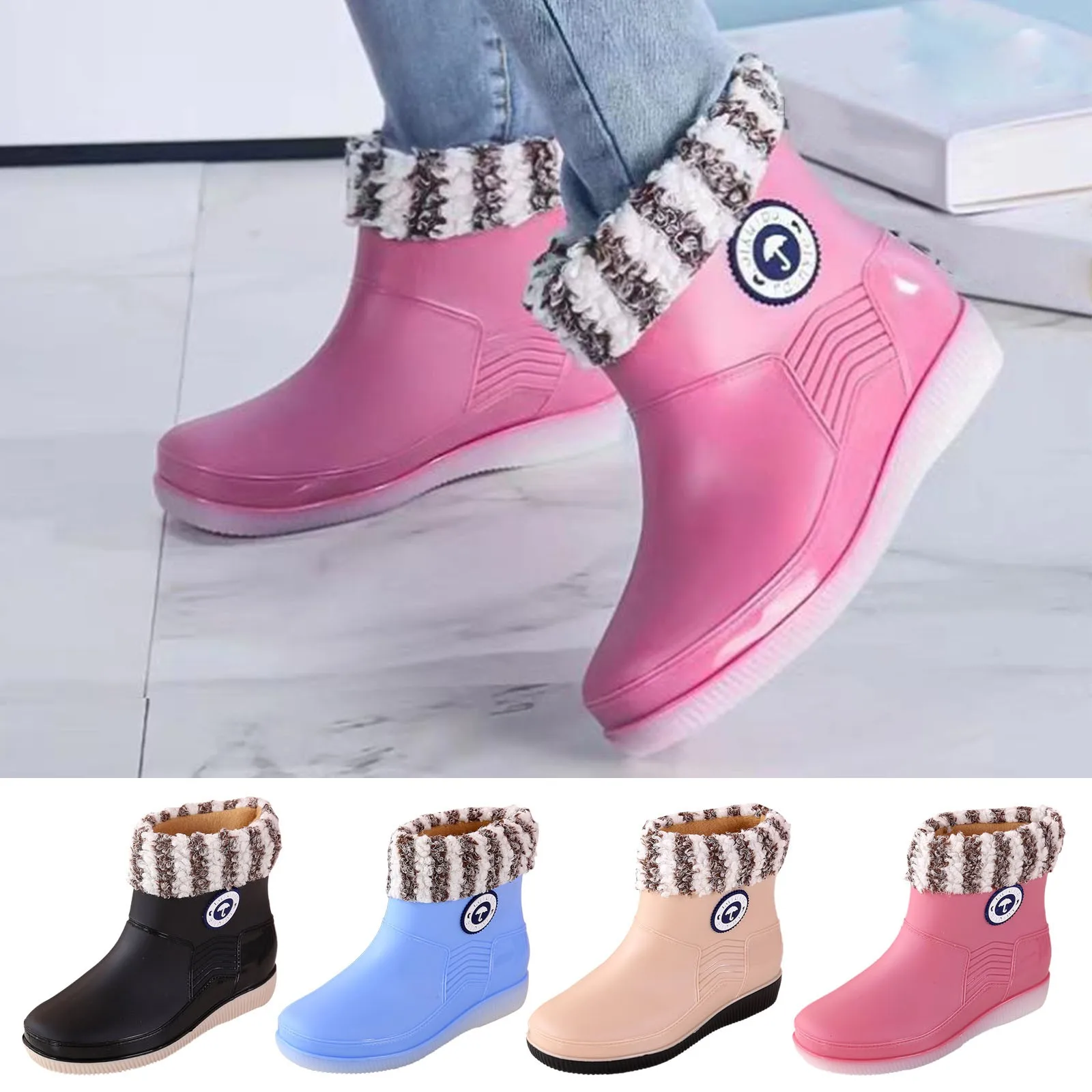 Short Water Shoes With Cotton For Warmth Daily Shoes Fashionable Women Rain Boots Rain Shoes Short Lace up Boots for Women