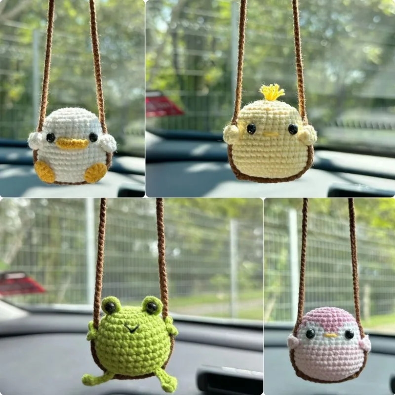 1 pieza de nuevos dijes tejidos hechos a mano, bonito rana, pingüino, pato, pollito, Animal, decoración de coche, bonitos accesorios para coche