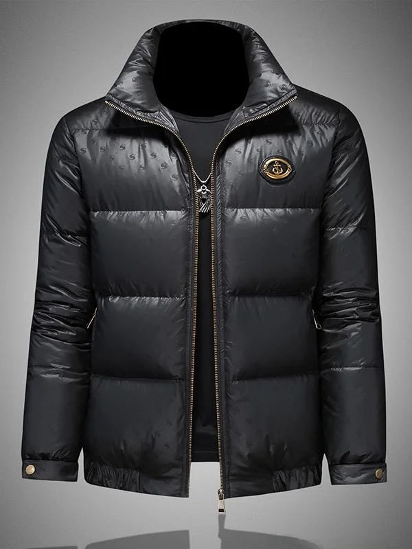 

Men's 90% down Jaet Printed Lightweight Thiened Stand Collar Winter Coat Warm Casual Large Size Faionable Outerwear