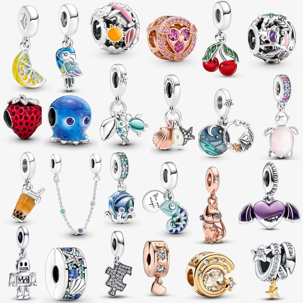 

2025 Hot New Summer Ocean 925 Sterling Silver Blue Murano Glass Elephant Octopus Turtle Butterfly Dangle Charm Fit Bracelet