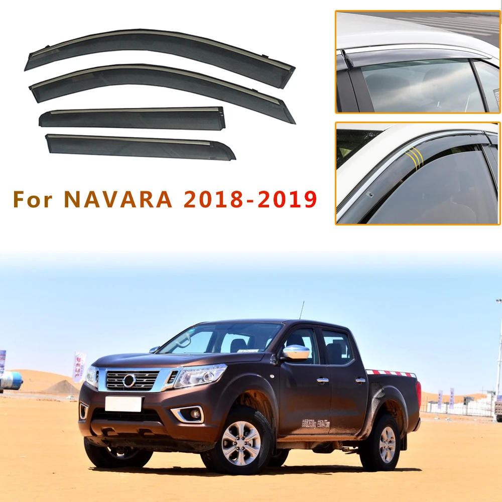 

For Nissan Navara 1997-2019 Sun Rain Visor Window Weather Shield Deflector Guard Car Styling Auto Accessories 4pcs Awnings