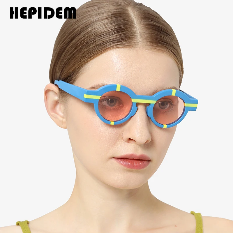 HEPIDEM Matte Acetate Polarized Sunglasses UV400 Men 2023 Retro Vintage Circle Round Sun Glasses Women Shades Sunglasses H9282T