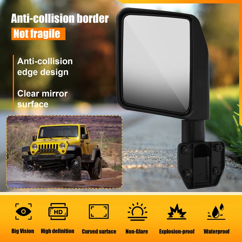 Rear View Mirror Car Door Side Wing Mirror Sansour Side Mirror For Jeep Wrangler JK JL JT 2007-2024