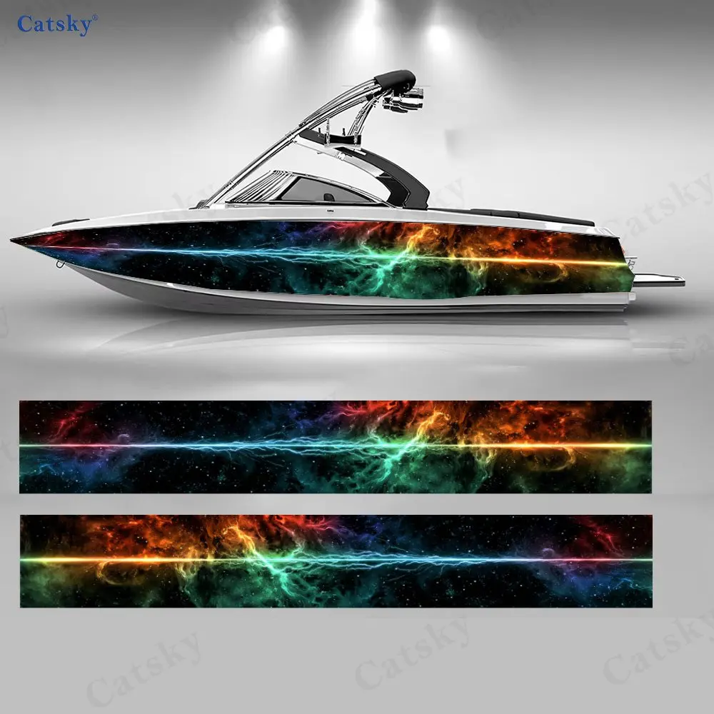 

2 шт. наклеек для лодок Star Trail Rainbow Glow, водонепроницаемые виниловые наклейки из ПВХ для рыболовных лодок, прочный и стильный дизайн