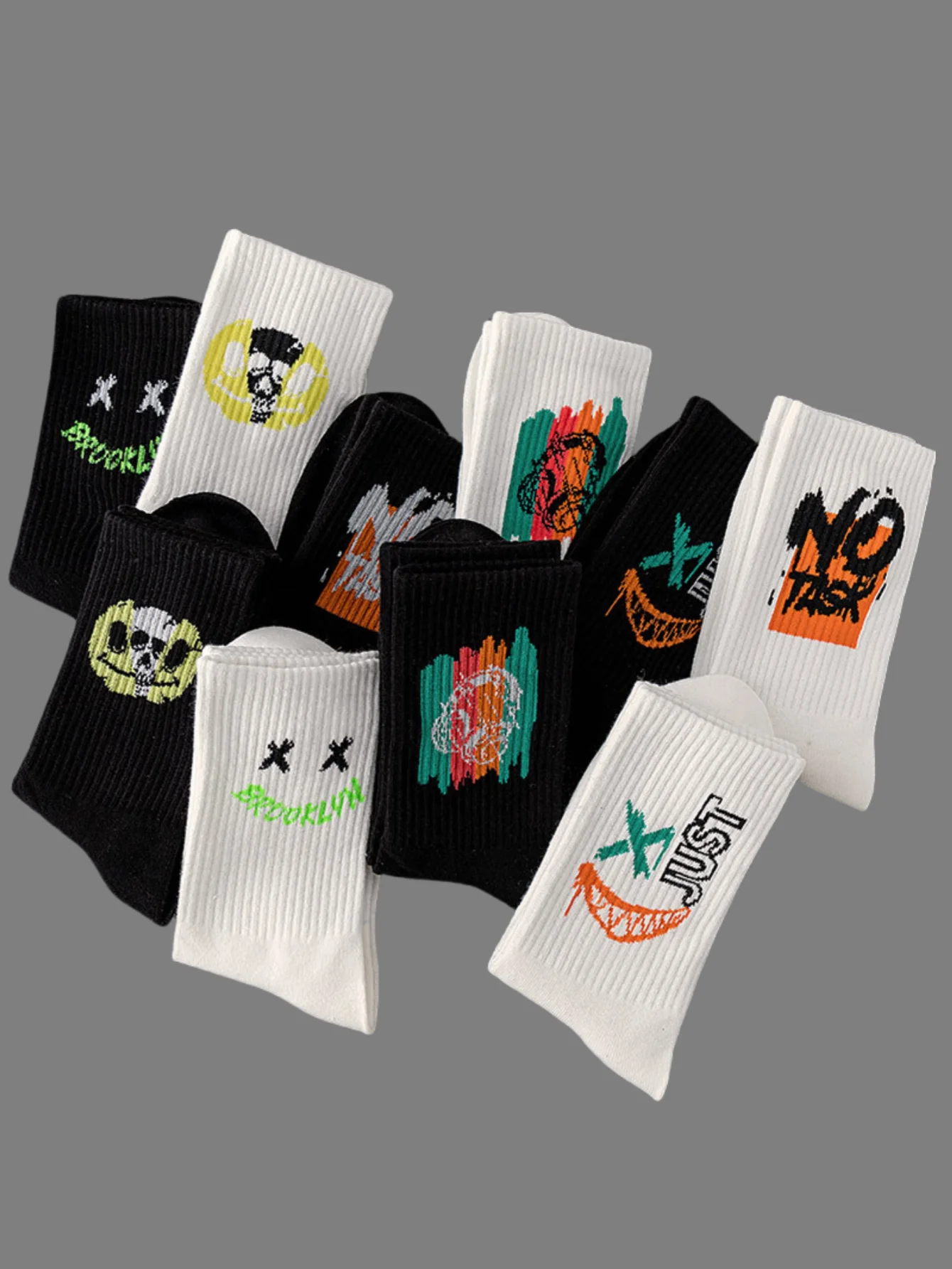 3/5/7 زوجين عشوائيين الجوارب الطويلة طالب الرياضة كرة السلة الجوارب ، طاقم الجوارب ، أبيض أسود جوارب قطنية الرجال منتصف العجل الجوارب