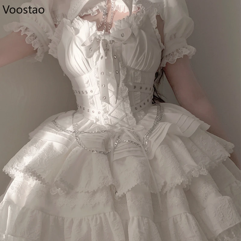 Gothic Lolita Jsk Jurk Victoriaanse Vintage Vrouwen Elegante Bandage Prinses Mini Jurk Meisjes Schattige Y 2K Esthetische Punk Feestjurk