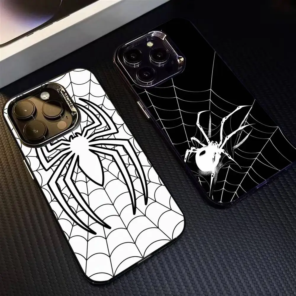 

Spider Web Pattern Phone Case For iPhone 16 17 15 14 12 13 Pro Max Black Color Shockproof Cover