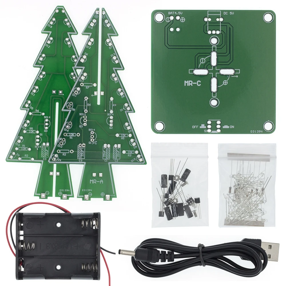 DIY Electronics Kit 3D Christmas Tree Soldering Practice Electronic Science Assembly Kit 7 Color Flashing LED PCB