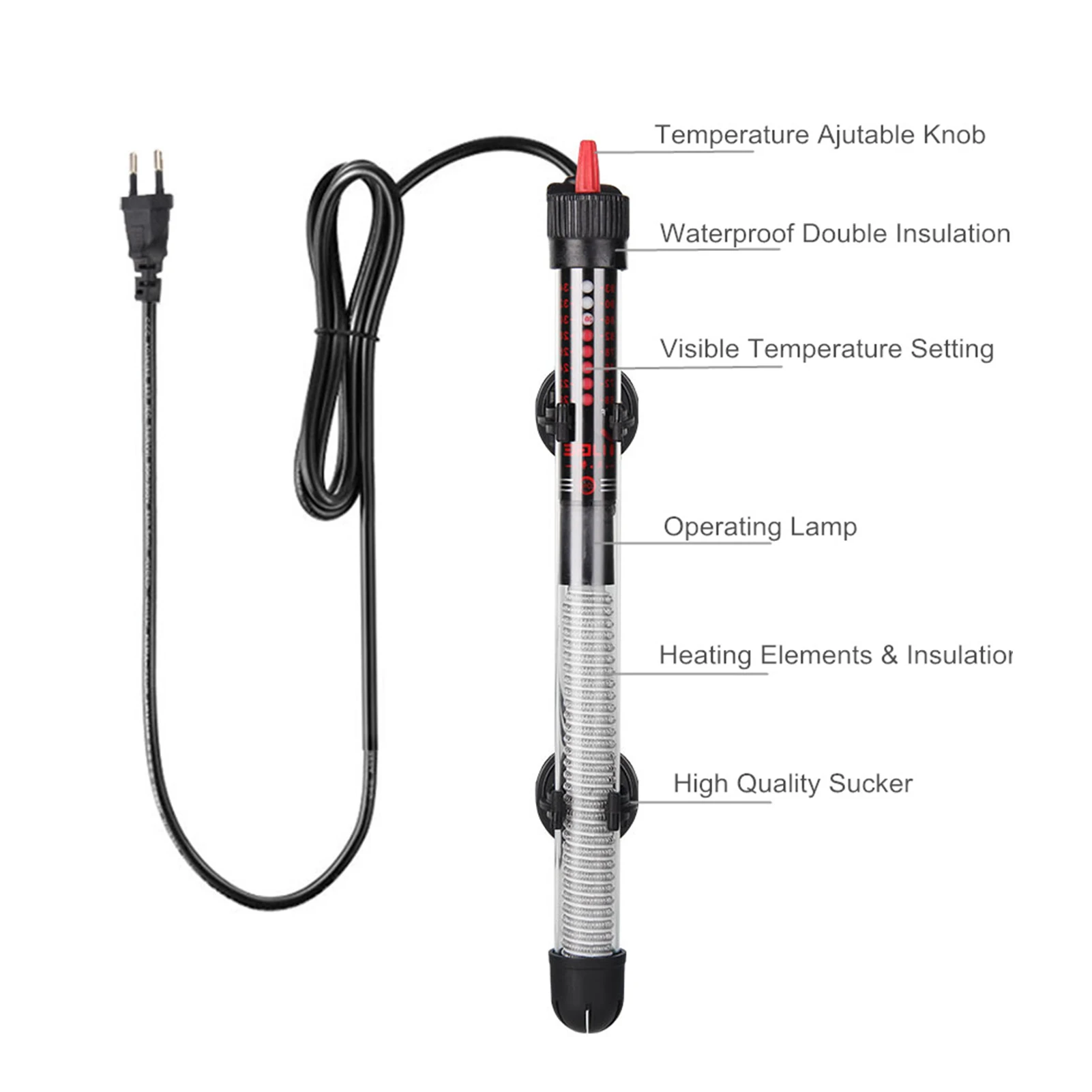 Aquarium Heater Submersible Fish Tank Heater Sensitive Thermostat Multi-angle Installation 50W 60L Suitable For Fish Turtle Tank