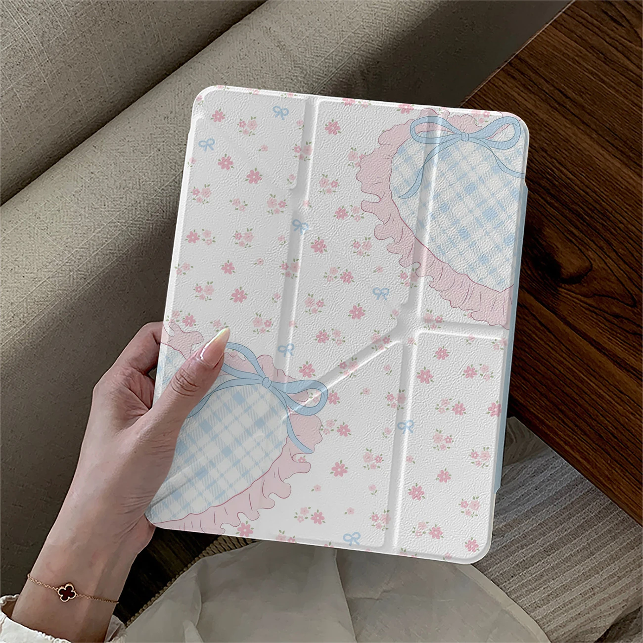 Pink Floral Love B New Tablet Case For iPad Pro 11 12.9in 13 M4 9.7 10.2 5/6th 7/8/9 10 11th MINI 6 7 Air 5 6 7 Trifold Case