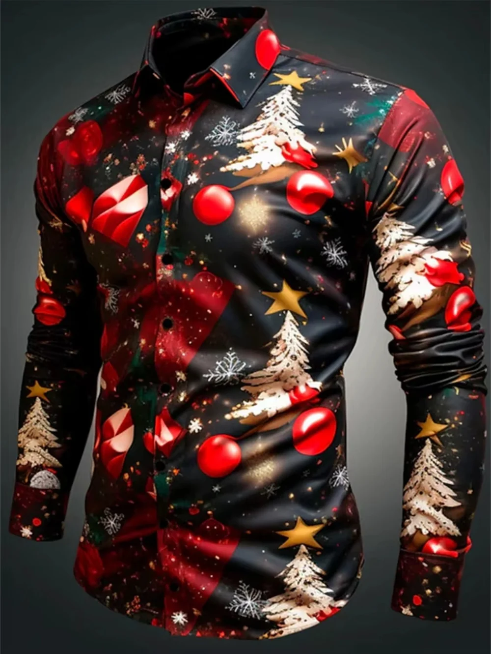 2026 New Men's Christmas Shirt Button Long Sleeve Shirt Funny Outdoor Festival Spring Autumn Lapel 3D Print Red Shirts for Man