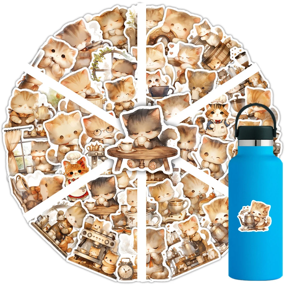 10/30/54pcs Kawaii Cute Coffee Cat Graffiti Stickers Cartoon Sticker for Kids Toy Scrapbook Luggage Phone Case Decals Decoration