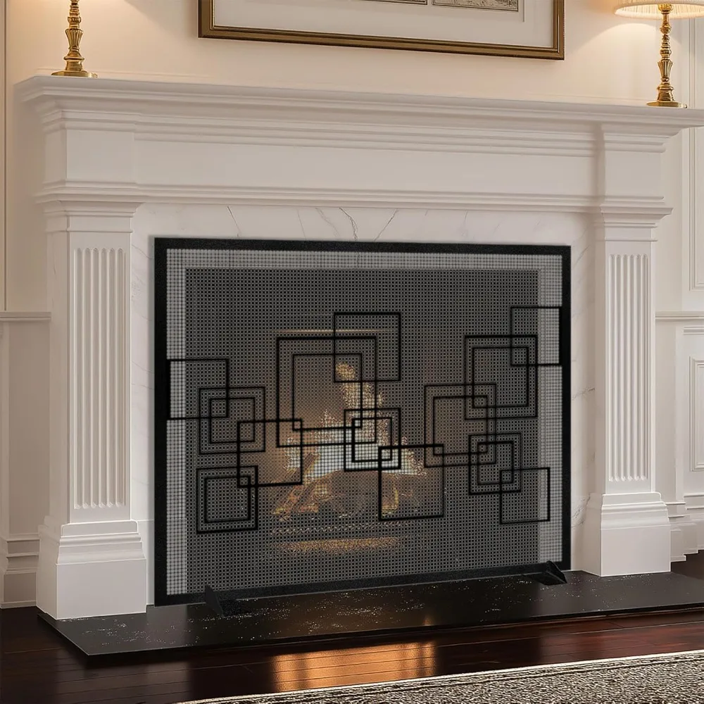 هندسية مربع الموقد شاشة شبكة مجردة المعادن شرارة الحرس غطاء الموقد الأسود بوابة النار سياج لغرفة المعيشة #6