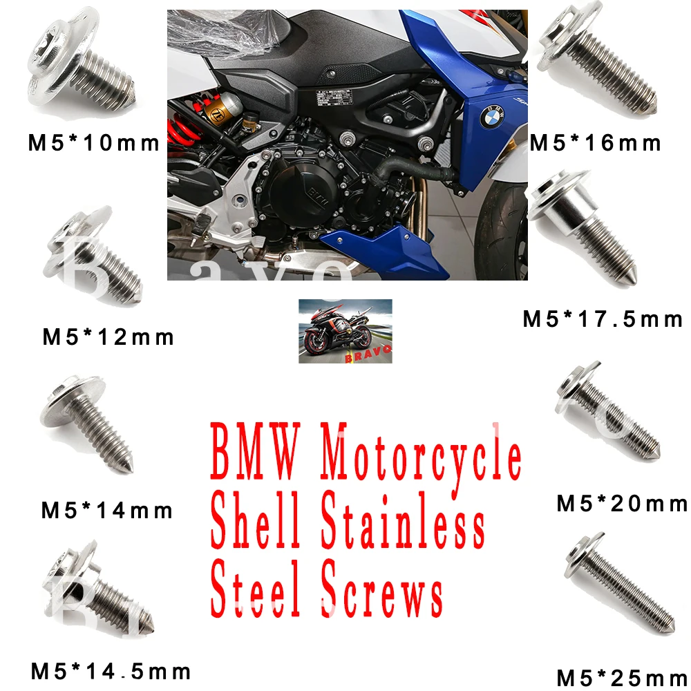 

For BMW C400GT C400X M1000R M1000XR F800GS F900R F900XR R12 18 F900GS Motorcycle Shell Stainless Steel Screws M5 2014-