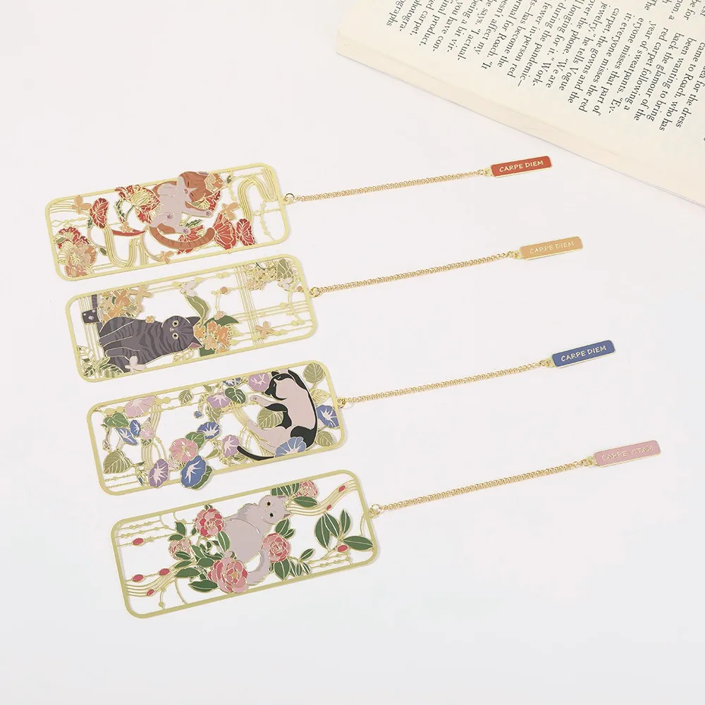 Retro Metal Metal Bookmark Tassels 3D Hollow Bookmark Cat Style Cat Bookmark Student