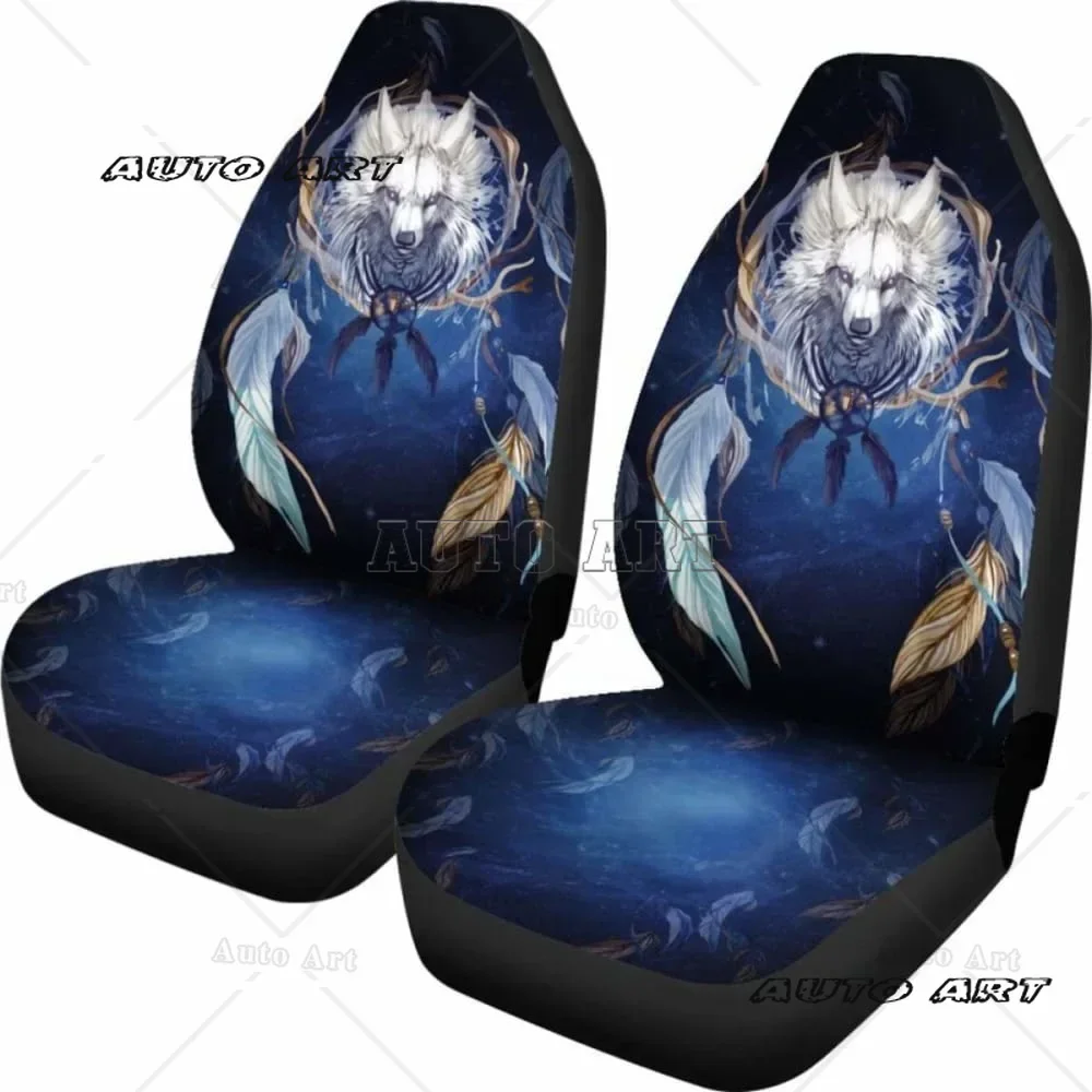 Wolf Dreamcatcher Car Seat Cover  Pack of 2 Universal Front Seat Protective Cover