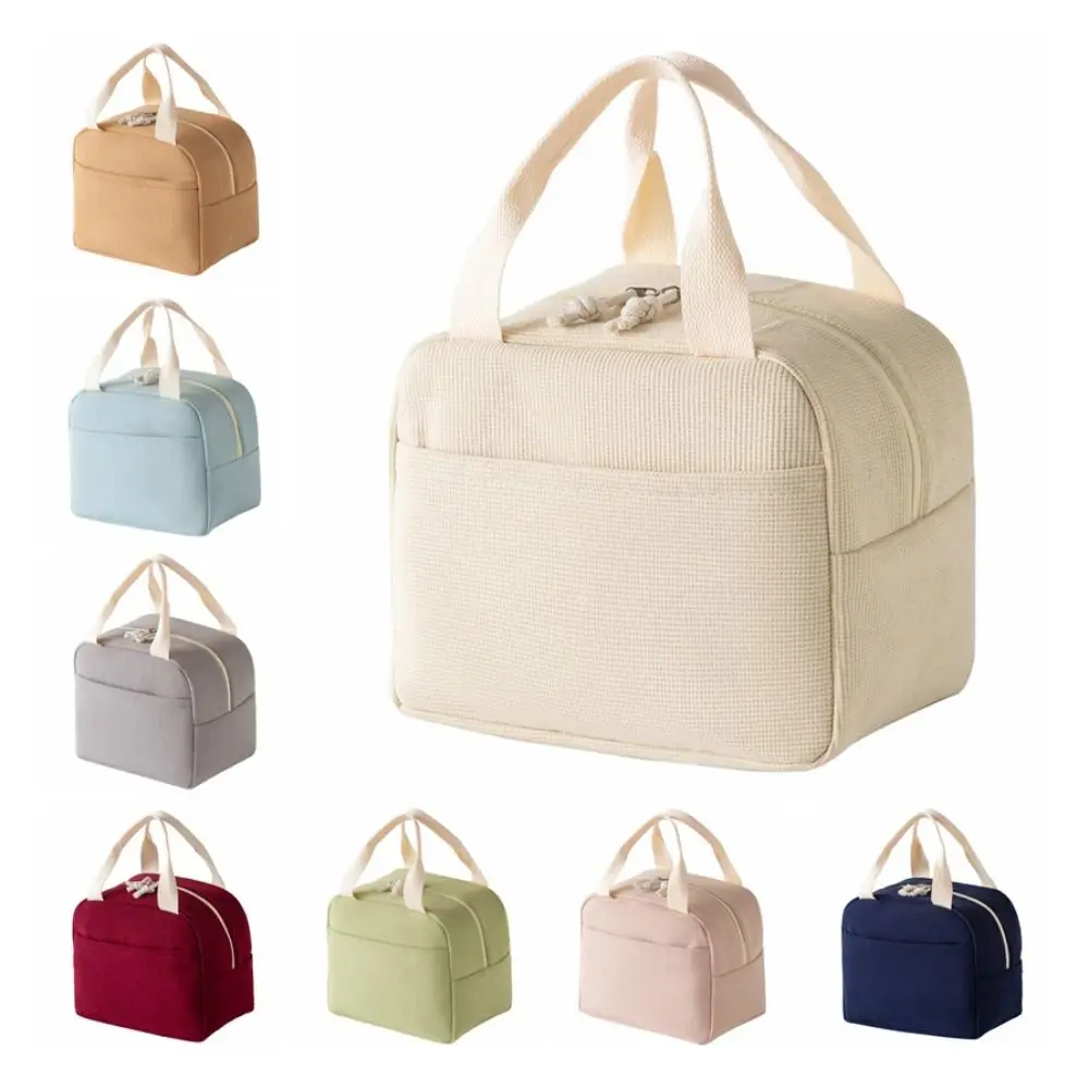 Stylish Corduroy Insulated Lunch Bag Large Capacity Hand-Held Thermal Lunch Bag Portable Minimalist Handbag School